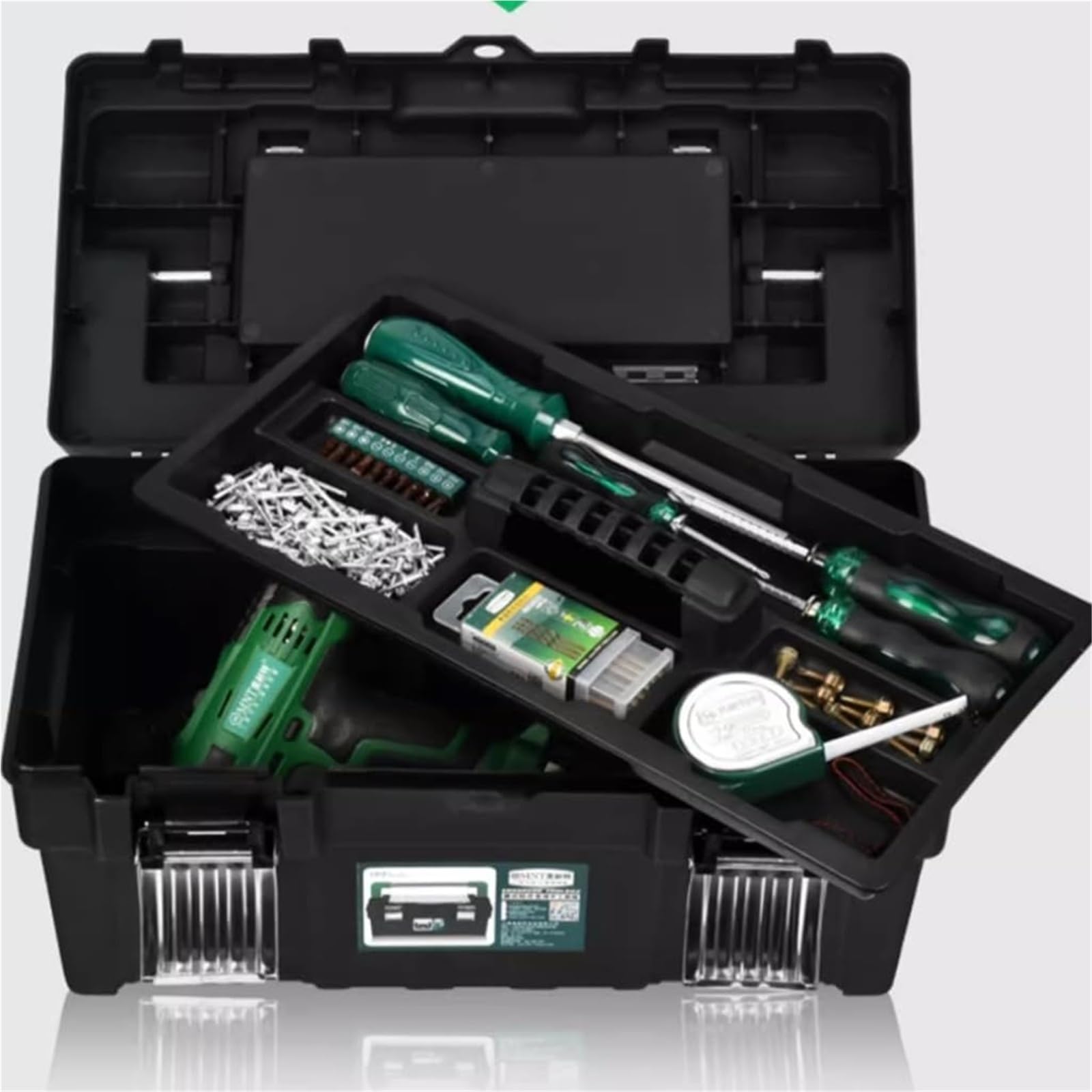 Cassetta portautensili portatile, 53,3 cm, in acciaio inox e plastica, multifunzione, con serratura in metallo, per elettricisti e riparazioni, soluzione di archiviazione durevole