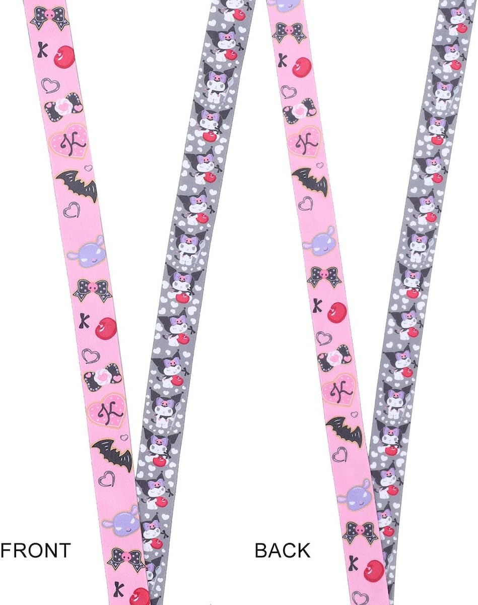 Kuromi Cherries & Cookies 22-Inch Lanyard with Kuromi Charm and Clear ID Sleeve