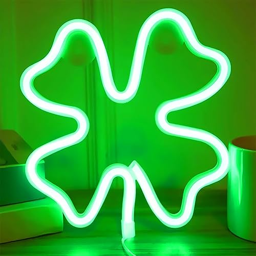 Letreros LED de neón con luces de trébol para decoración de pared, decoración del día de San Patricio, luz de trébol USB o alimentada por batería,