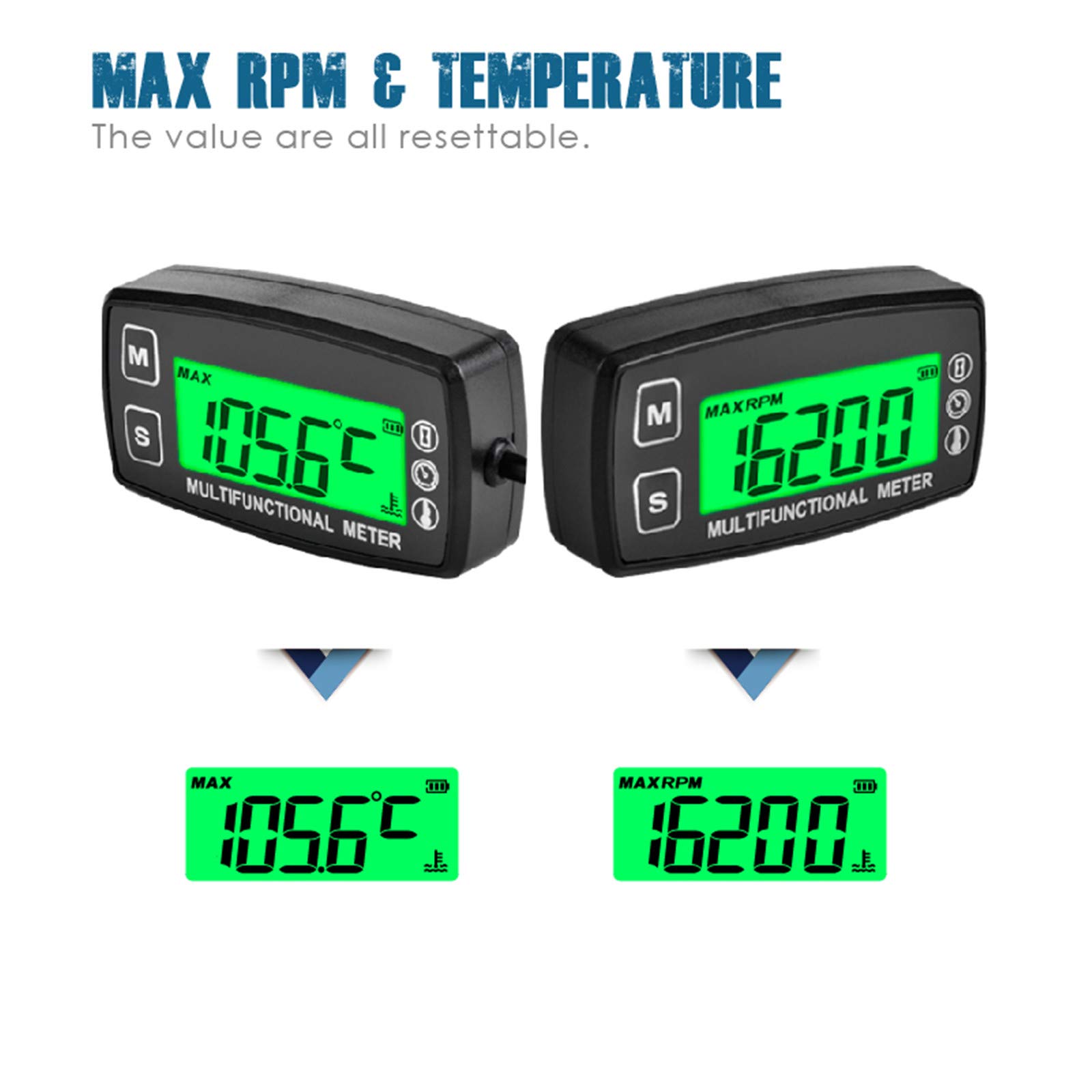 Runleader Digital Engine Temperature Gauge,Realtime RPM Display,Alert Temperature&RPM,Working