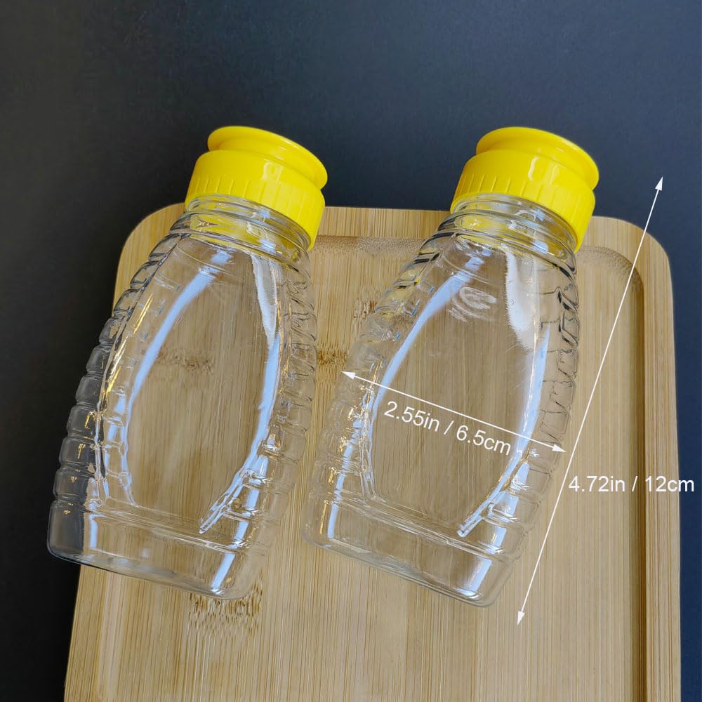 2 frascos de miel vacíos para apretar, dispensador de miel de plástico con tapas, contenedor de condimentos recargable para jarabe de arce, salsa de tomate, mostaza, aderezo para ensaladas 2