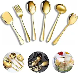 Conjunto de Utencilios Talheres Dourados em Aço Inoxidável, 6 Peças Luxuosas para Servir, Design Ergonômico, Acabamento Sofisticado para Saladas e Refeições Elegantes
