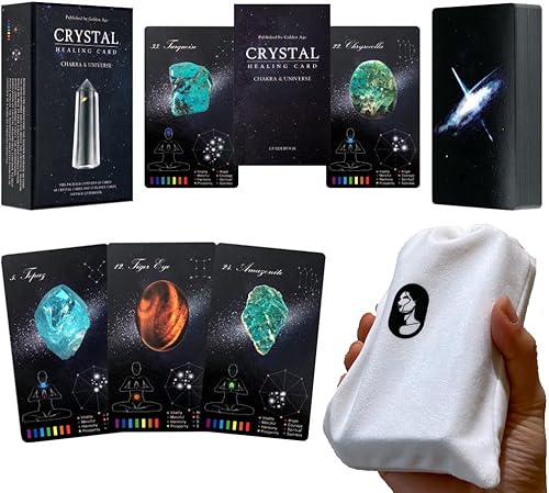 Miniatura 1 de PRIME MUSE Tarjetas curativas de cristales, baraja Oracle con juego de guía y bolsa de terciopelo (cristales y piedras curativas, cristales para