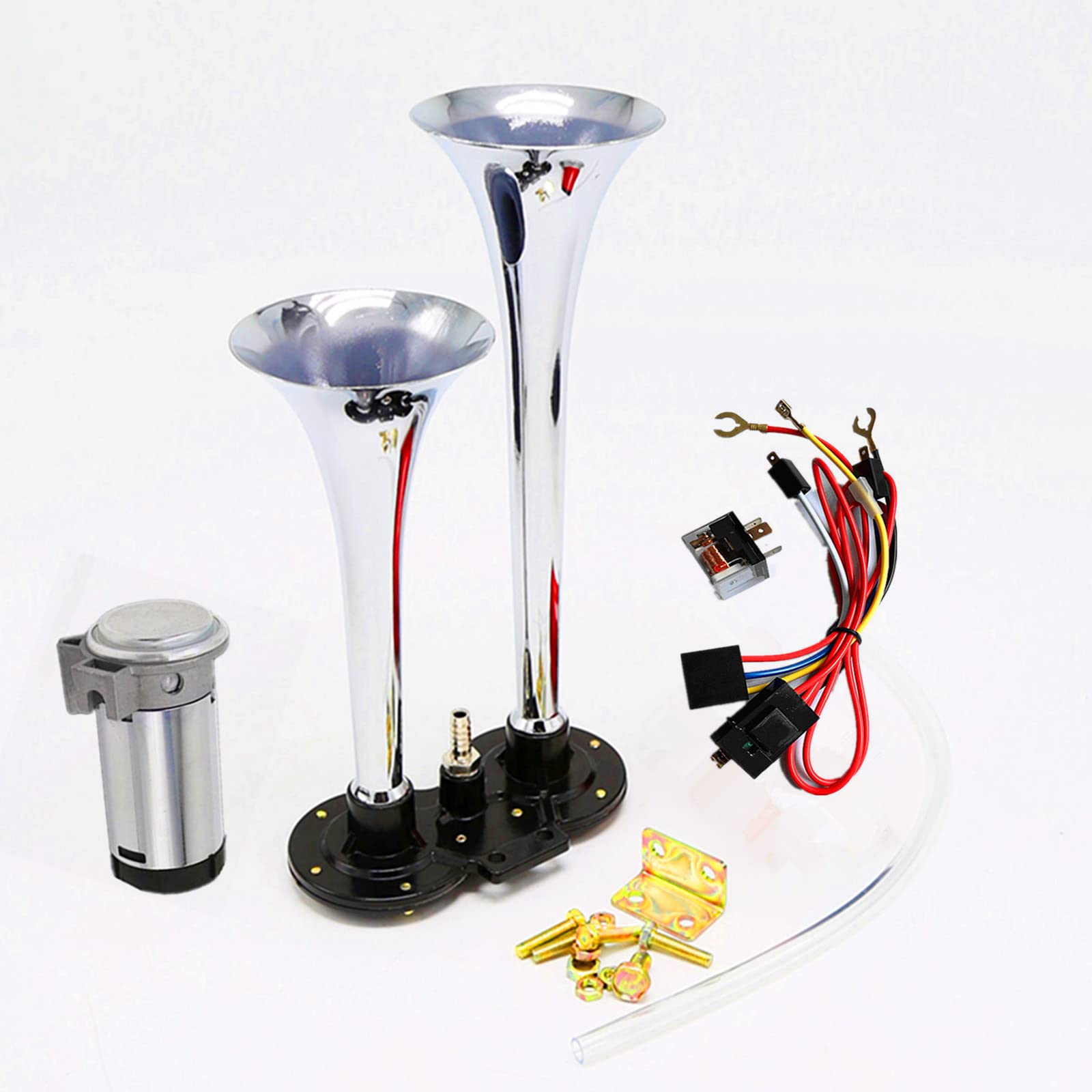 Trompette d'air trompette pour camion de voiture corne 150DB trompette d'air pour voiture Zinc chromé double corne d'argent avec compresseur alarme de voiture Air Horn pour 12 V Bateau Voiture