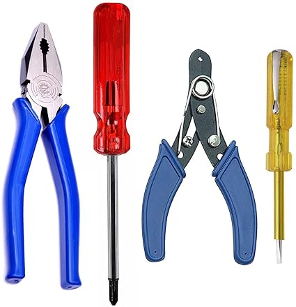 Wallvilla 8 Inch Plier, Wire Cutter, Double Sided Screwdriver & Tester Combo Set