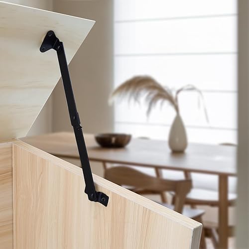 Miniatura 7 de 2 piezas de bisagras de soporte de tapa negras, bisagra de soporte de tapa plegable giratoria para ventana, puerta, caja, estuche, gabinete