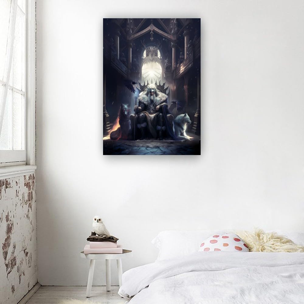 Stantini Odin Wall Art Old Norse Mythology Odin Poster Nature Home Bedroom Decorative Paintings Contemporary Prints on Canvas Pictures (16.00''x24.00'',Framed)