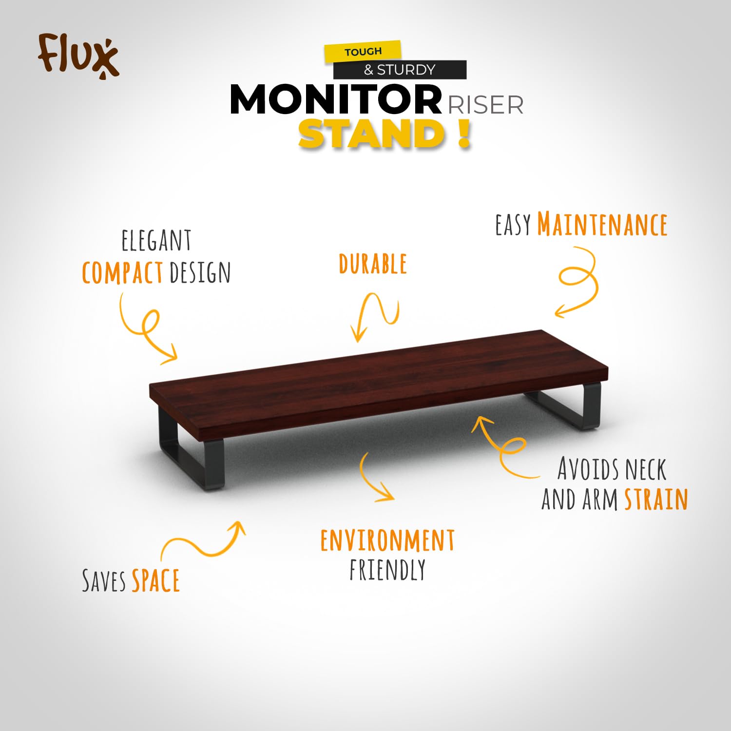 flux Wooden Monitor Stand Organizer Desktop Organizer Ergonomic Monitor Riser laptop stand, Desk Table top organiser, Material: MDF & Metal 23 Inch Shelf (Rustic Red) 7 61zwt61WMLL. SL1500