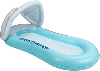 Inflatable Pool Float Mat, Inflatable Tanning Pool Lounger Float Portable Inflatable Float with Detachable Awning Thicken PVC Inflatable Swimming Pool Floating Mat for Man Woman