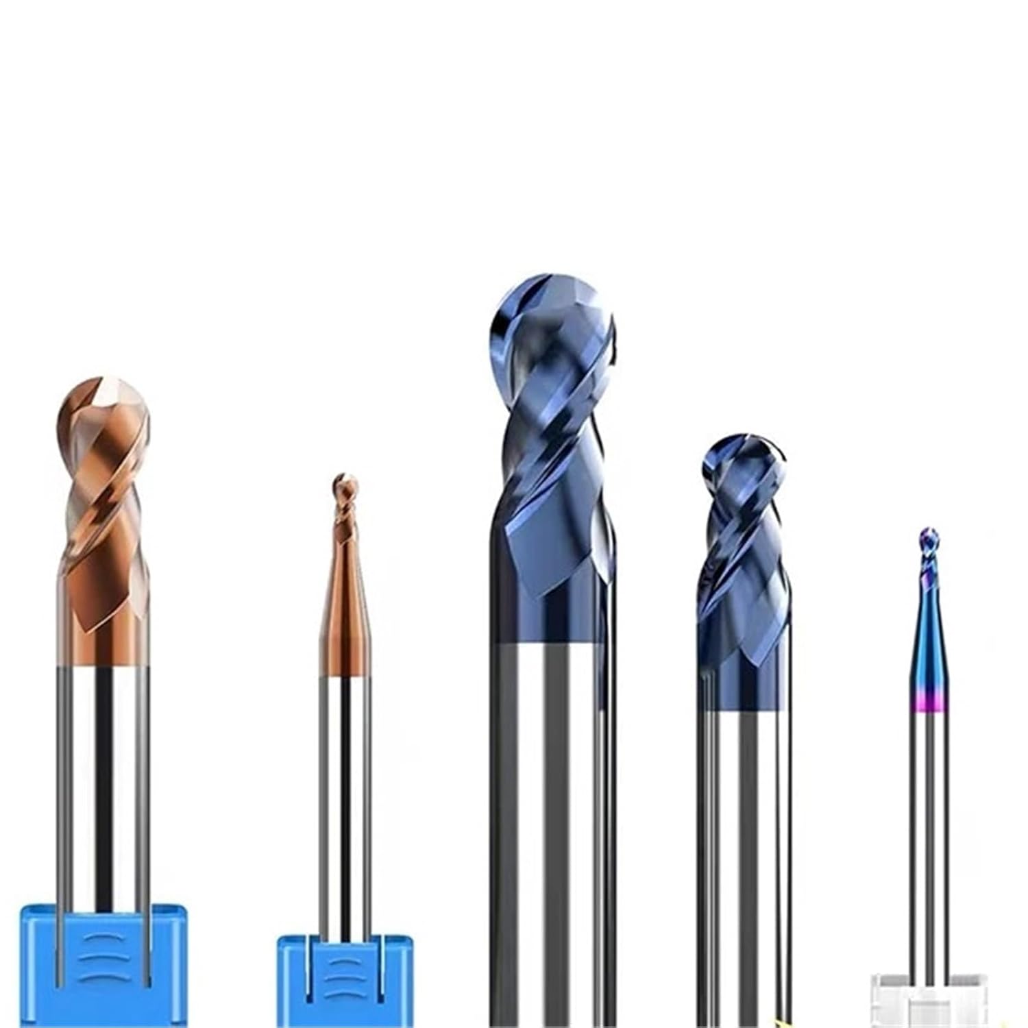 Ball Nose End Mill Tungsten Carbide Cutter CNC Router Bit Milling Tool R0.5 6mm 8mm 10mm Length HRC50 55 65 2 4 Flute(5PCS,HRC50-2F for Al,R0.25X4DX50L)