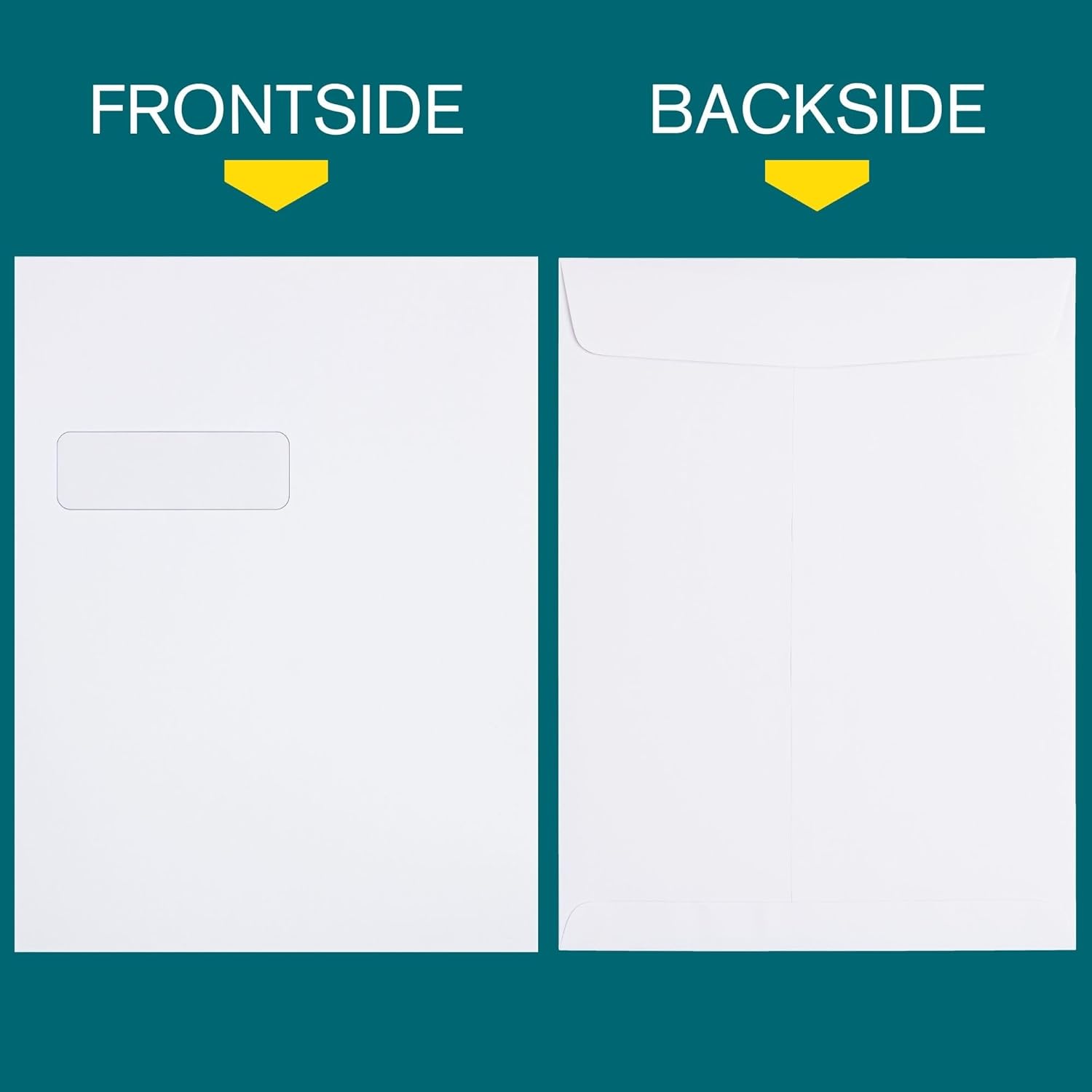 EnDoc 9x12 Window Envelopes Open End, Gummed Closure, Clear Address Window, Large Catalog Envelopes for Business Mailing, Documents & Reports, 100 Pack, White 28 lb Paper