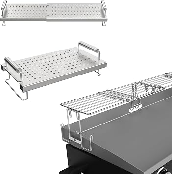 رف تدفئة الشواية القابل للتعديل من MixRBBQ، مكون من قطعتين، من الفولاذ المقاوم للصدأ، فضي، مستطيل الشكل، يناسب شوايات بلاكستون مقاس 17-36 بوصة، متوافق عالميًا، سهل التخزين