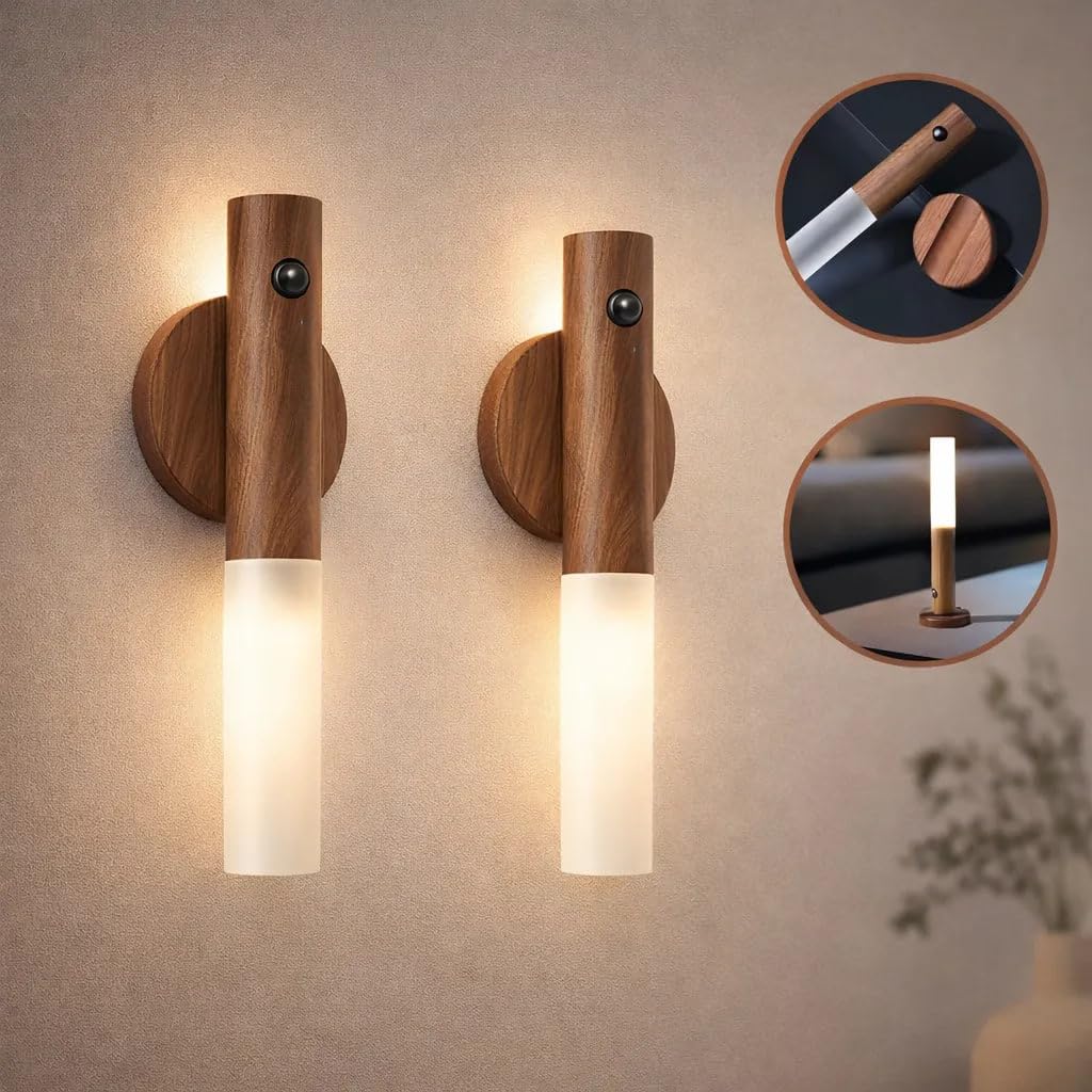 Kit 2 Luminária LED com Sensor de Movimento Recarregável USB Bastão Sem Fio Magnética Luz