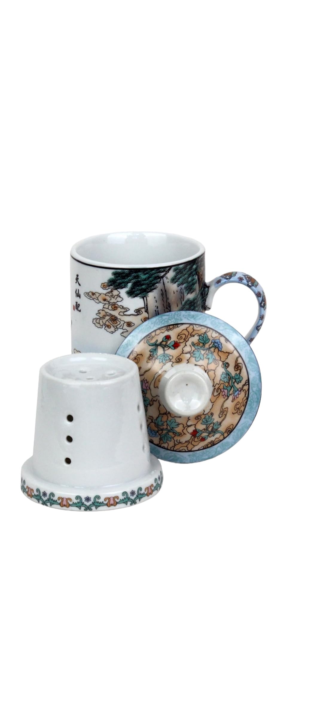 Tasse Thé Céramique Chinoise Avec Couvercle & Passoire – Motif Vue Sur La Mer – Porcelaine 300 Ml – Idée Cadeau Amateurs Thé Asie