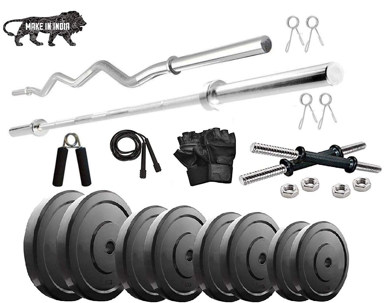 Rubber Exercise Set 60 Kg Home Gym, Rubber Weight Plates, Dumbbell Rods with Metal Nuts, 3 ft. curl Rod, 5 ft. st. Rod and Accessories-picture-29