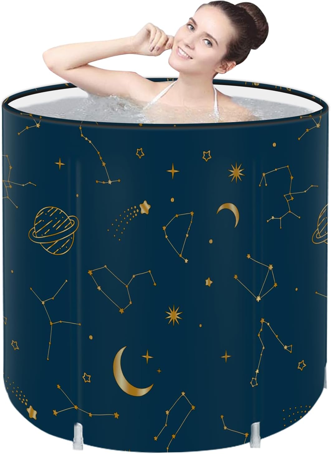 STARBRILLIANT Portable Foldable Bathtub, Collapsible Adult Travel Bath Tub for Camping, Home & Spa, Space-Saving Storage, Durable PVC Material (Starry Sky A, 27inch) Starry Sky A 27inch