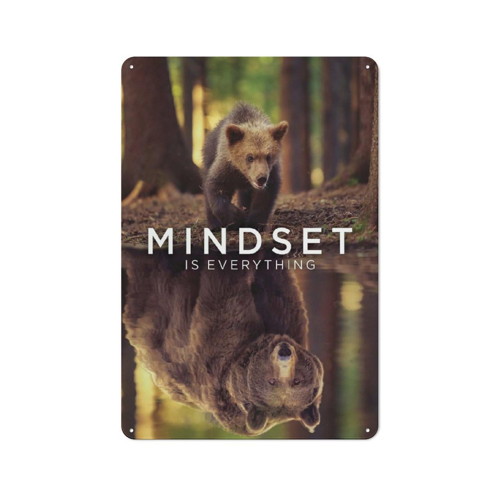 Junmoney Style-16 Mindset Is Everything Bear Vintage Tin Sign 30X20cm For Café Or Home Bar, With Clear Vintage Wall Decor Character