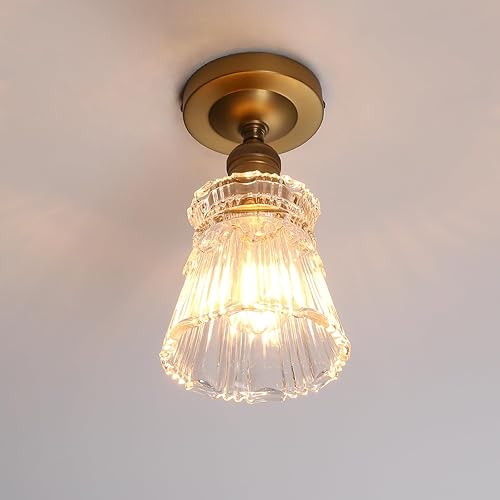 Miniatura 8 de Pathson Flush Mounted Ceiling Light with Heavy Handmade Crafts Glass, Modern Hardwired Stripes Ceiling Lamp Lighting for Living Room Bedroom