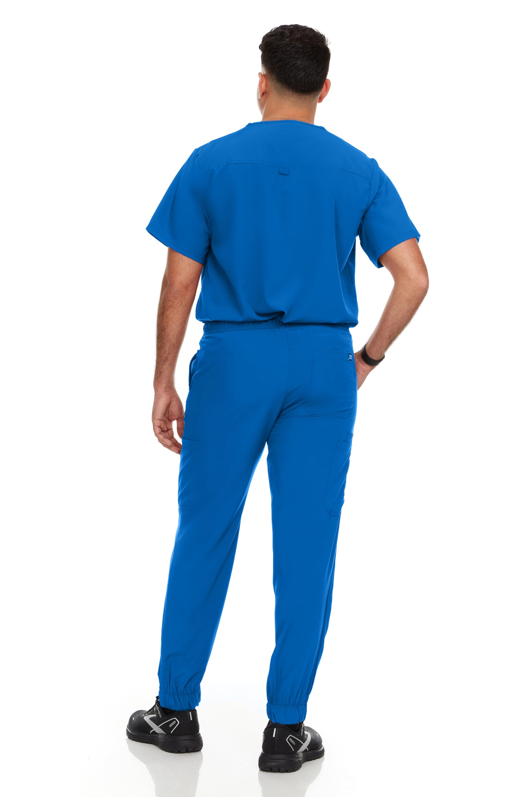 Hey Collection Men Scrubs Set Stretch V-Neck Scrub Top with 2 Chest Pocket & Jogger Pant with 6 Pockets Scrubs for Men