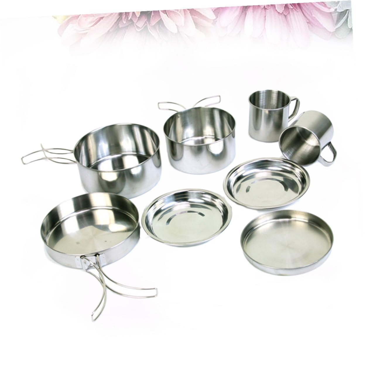 GALPADA 8stücke Kochgeschirr-Set Aus Edelstahl Für Outdoor Tragbarer Topf Picknick-Set Kombinations-Topf-schüssel-Set Mit Deckel Für Camping Grillen Und Wandern Silber