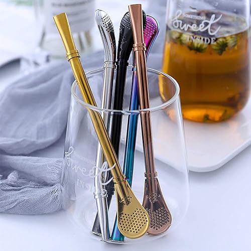 Miniatura 2 de AKOAK - Colador de pajitas de acero inoxidable, reutilizable, apto para bebidas, té de leche, café, té, revolador, popopotes de filtro, cuchara