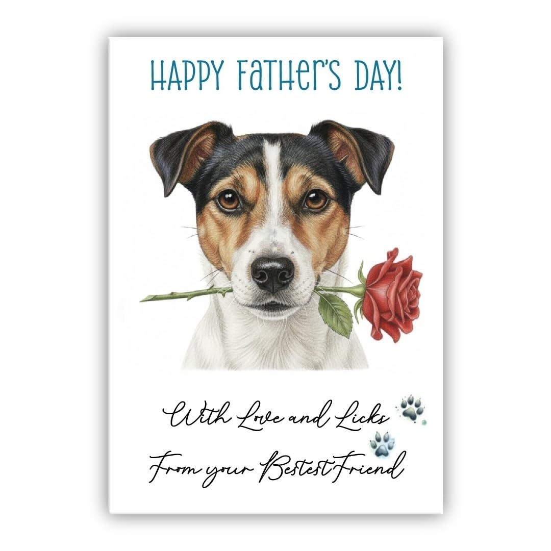 Father’s Day Card From the Dog – Cute Fathers Day Pet Card – “With Love and Licks” – Multiple Breeds Available (• Jack Russel Terrier) — image 1