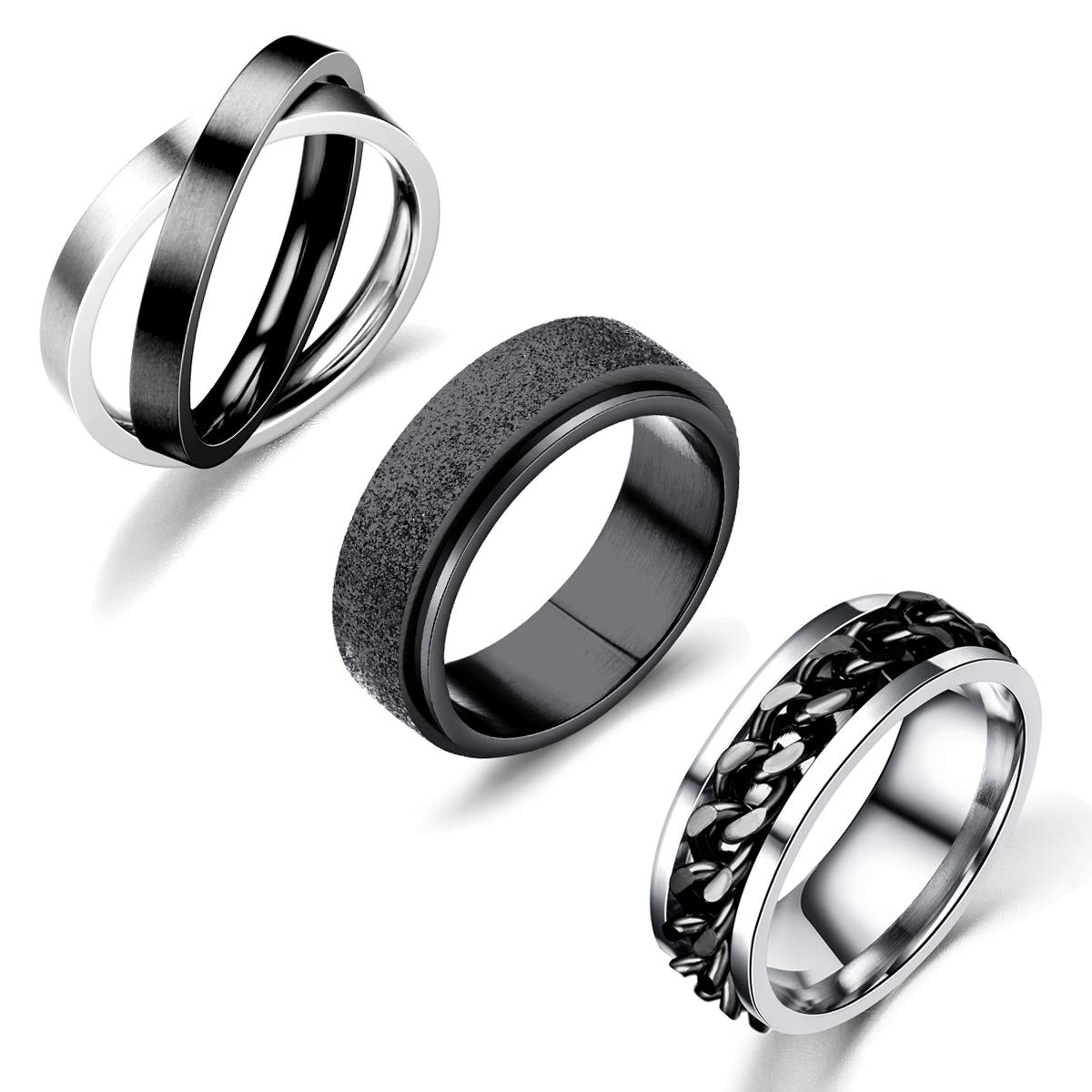 Nanafast3 PCS Spinner Anxiety Rings Stainless Steel Spinner Ring Fidget Anxiety Rings for Women Men Relieving Stress Ring Anxiety Rings Set Size 6-12