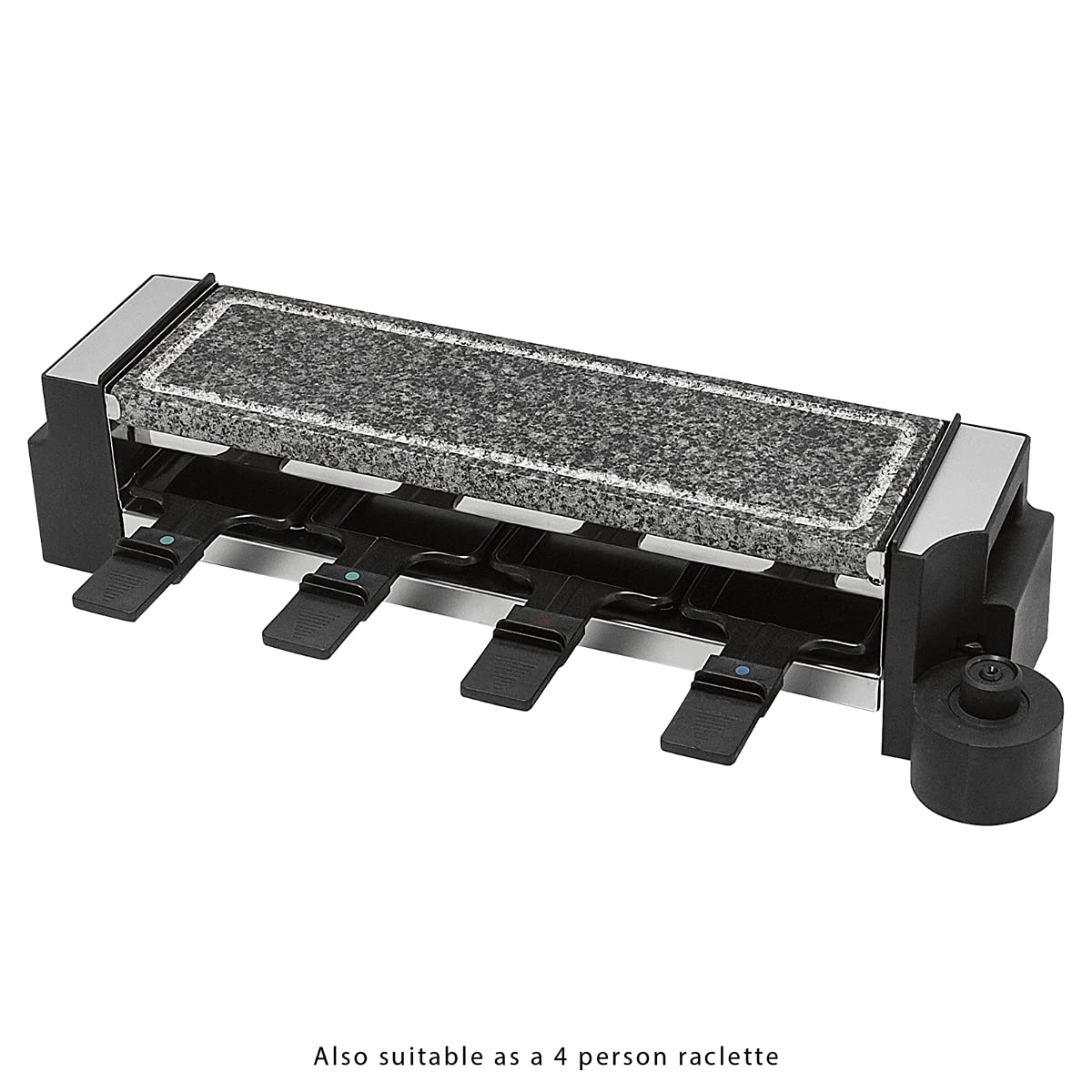 Clatronic RG 3678, 2 w 1 grill raclette, naturalny kamień do grillowania i płyta odlewana z odlewu obrotowego, przegub obrotowy 180°, 8 patelni, może być również stosowany jako raclette dla 4 osób,