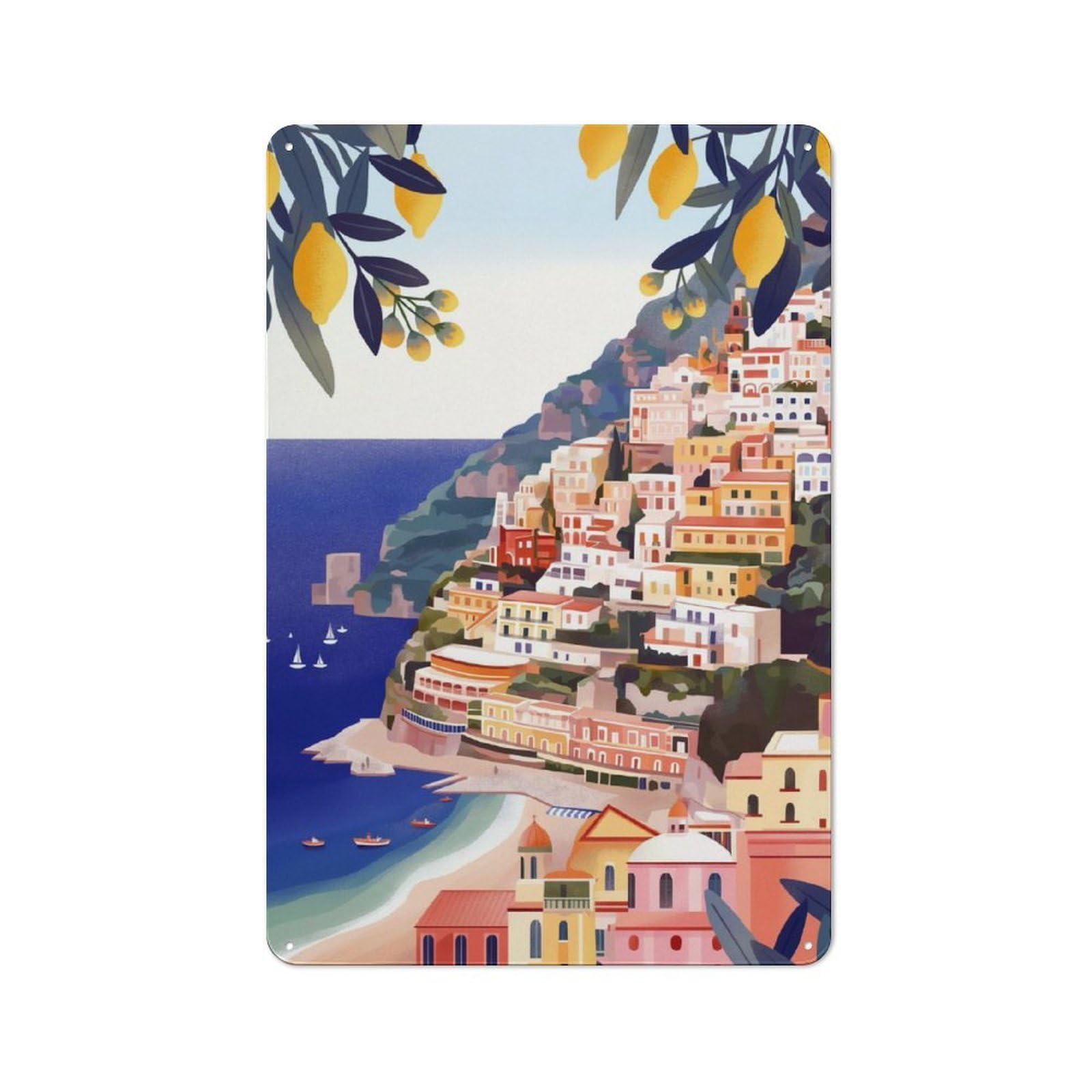 Junmoney Almafi Coast Rustic Metal Plaque 30X20cm For Studio Or Craft Room, Suited To Craft Room Decorators