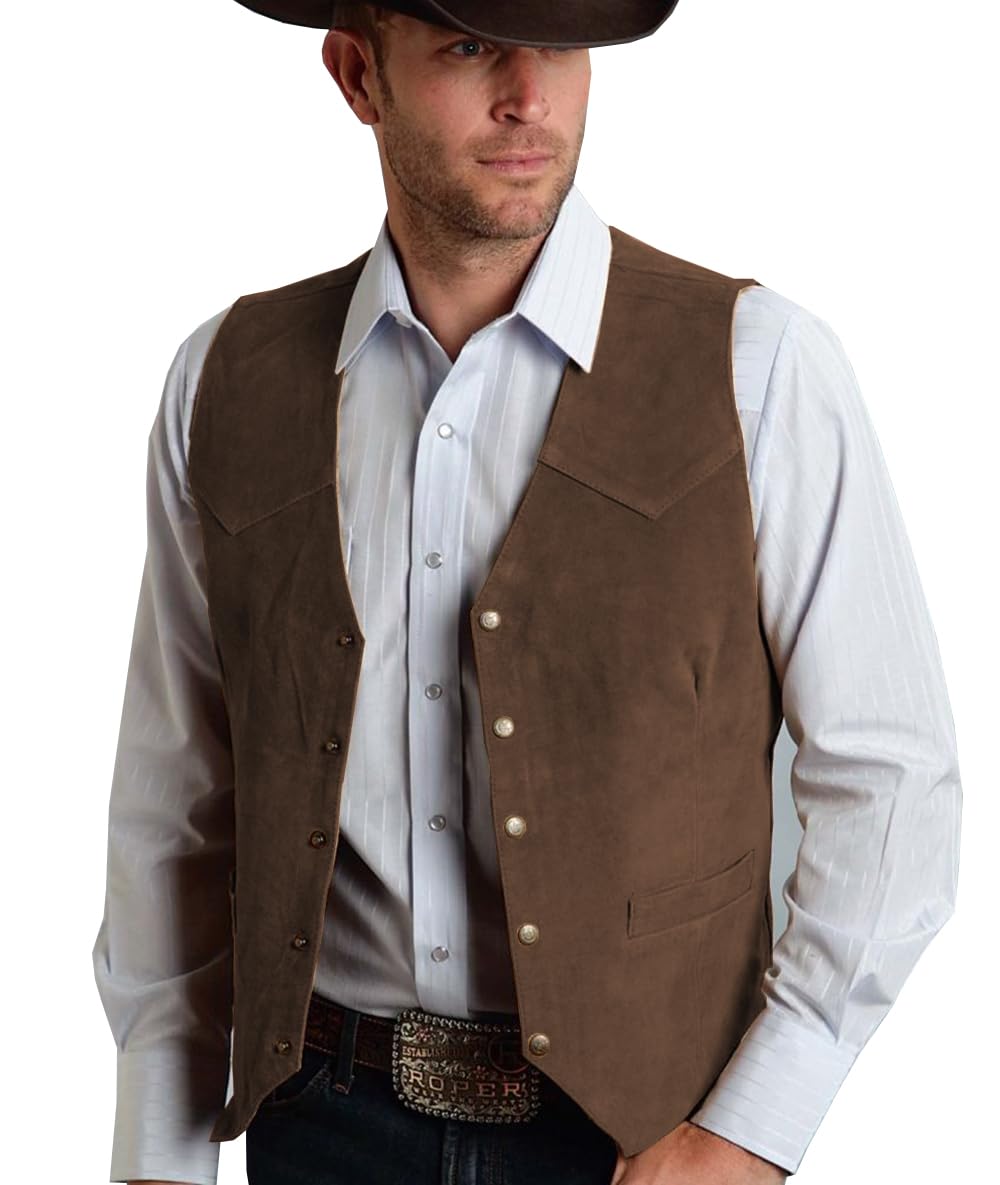 Tuikayoo Gilet de costume en daim pour homme, style cowboy, Western, coupe normale