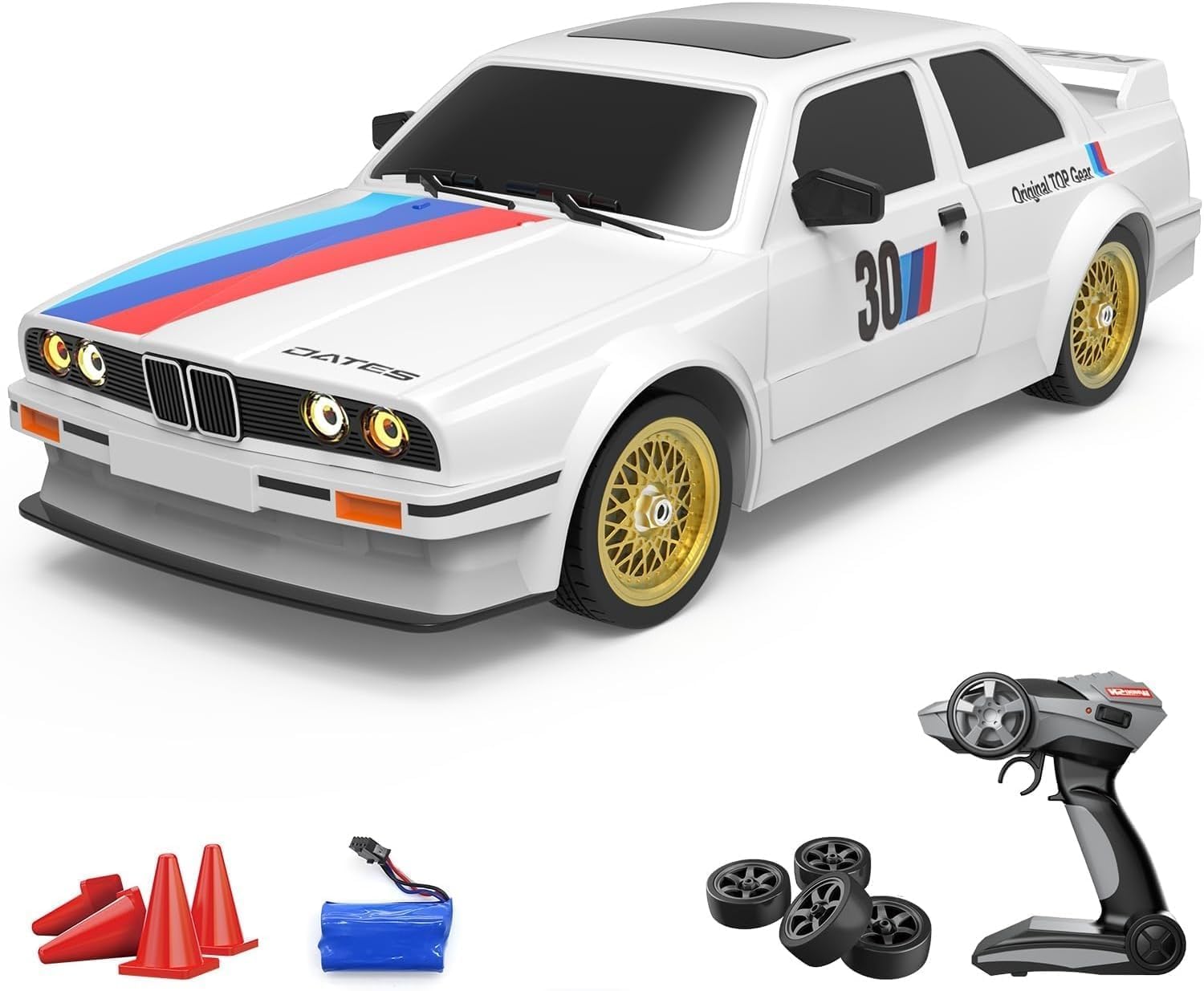 Remote Controlled Car/16 Scale RC Drift Car.4GHz 4WDHigh Speed 30+km/h Classic ith LED Lights Drifting Tires Racing oys Gifts for Adults Boys, White