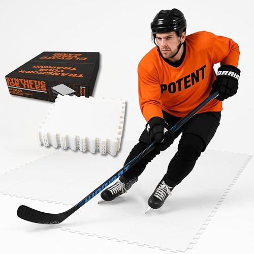 Potent Hockey Training - Skate-able Synthetic Ice Tiles 10-Pack - Premium Quality Dryland Flooring Tiles (18x18) - Backyard Expandable Artificial