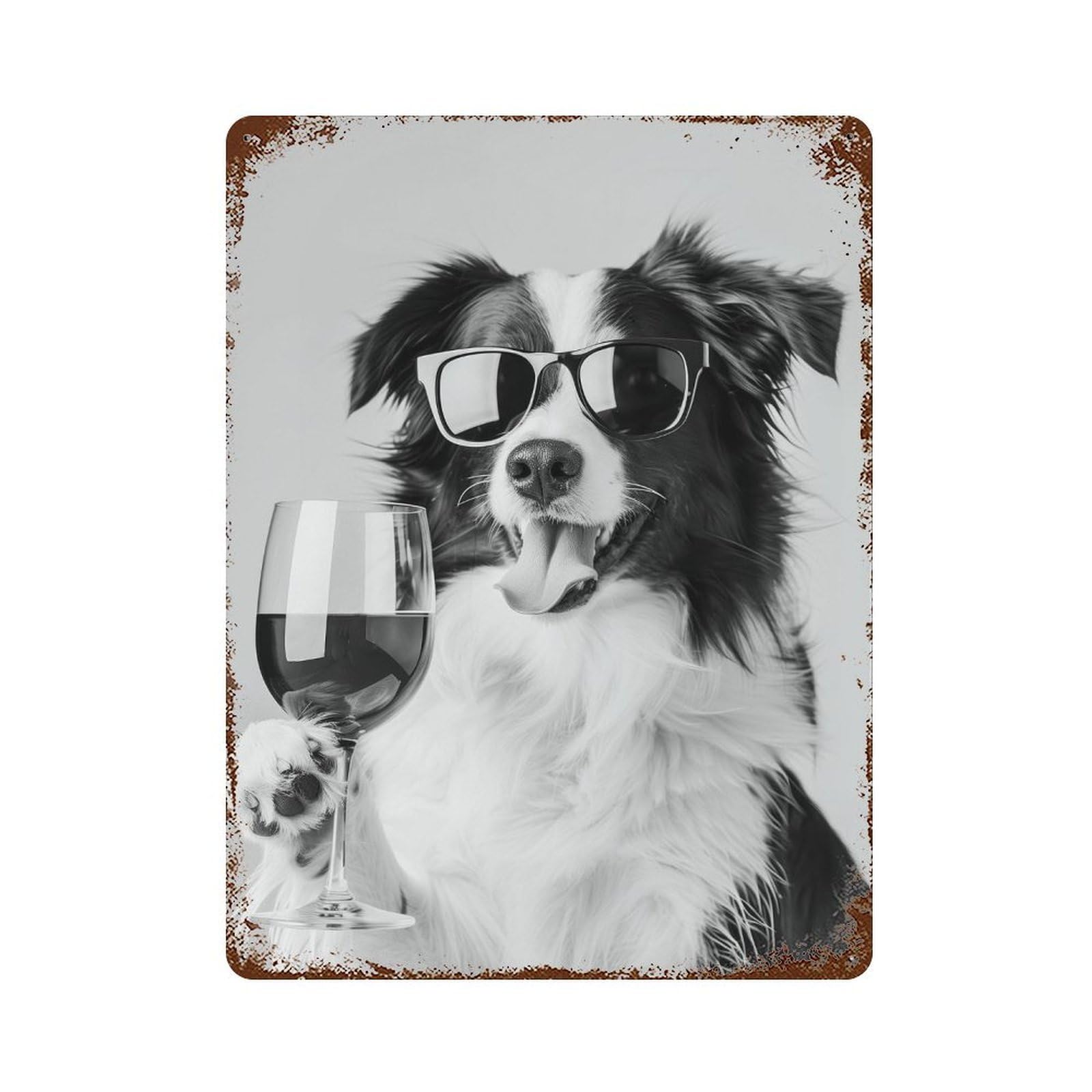 xiaoxiaoshen Border Collie And Wine Print Wall Decor Art Metal Tin Poster Modern Home Decor Art Home Bar Shop Decorations Vintage Sign 40x30cm