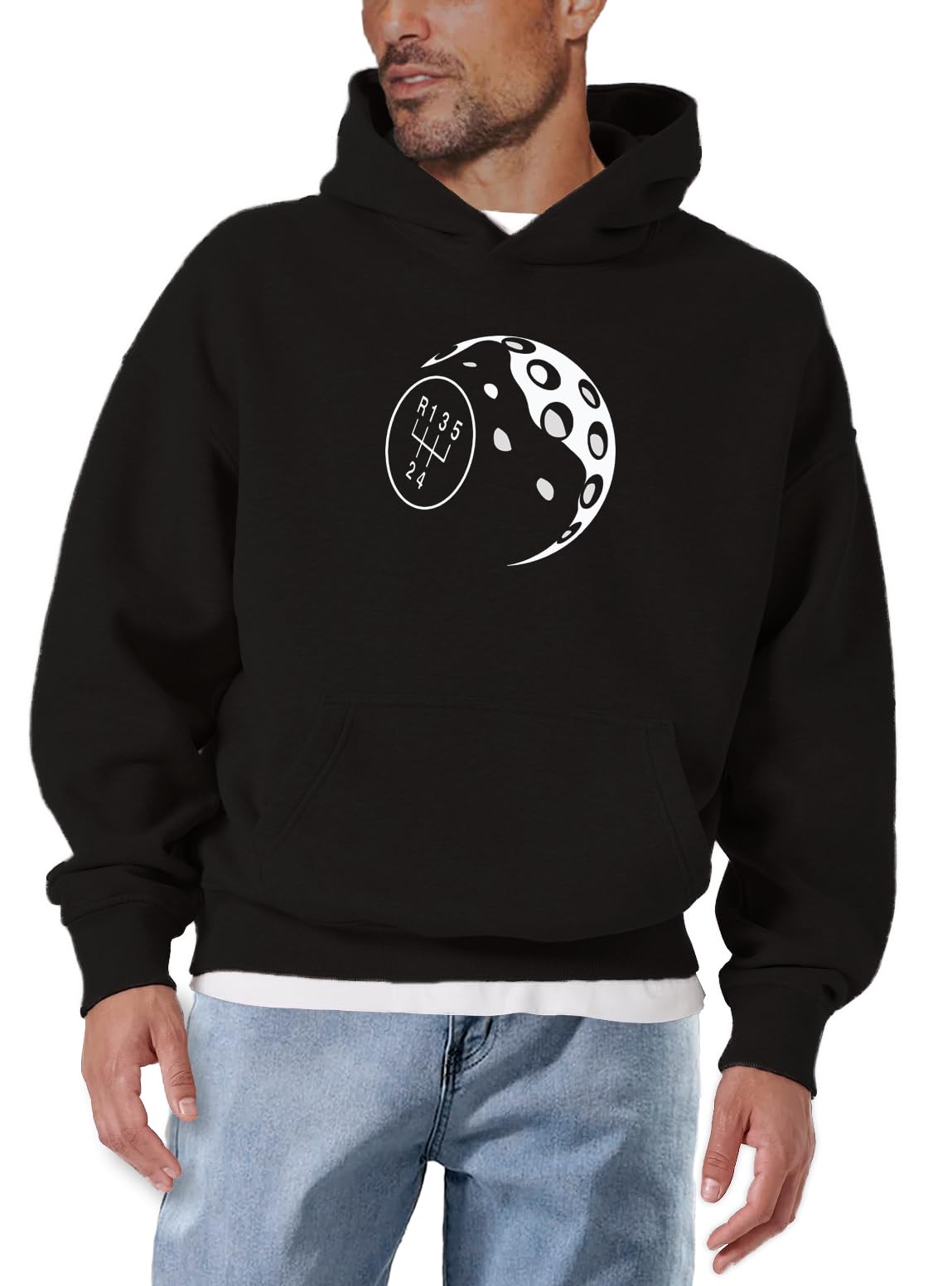 MAKAYA bluza z kapturem męska vintage racing z motywem gałki zmiany biegów golf styl retro tuning hoodie z nadrukiem