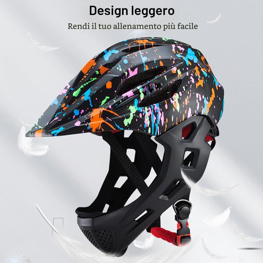 Lixada Casco integrale da bici per bambini, leggero, staccabile, con luce LED, per MTB, skateboard, scooter, pattinaggio, ciclismo, 46-54 cm