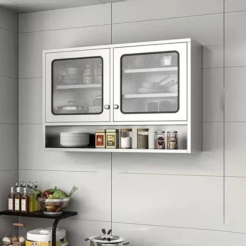 WYRNOBRX 70.87" Stainless Steel Double Door Wall Cabinet with Adjustable Shelves Gabinetes Para Cocina Wall-Mounted Storage Cabinets, for Kitchen, Bathroom, Garage Silver,Silver,L120*H70*W30