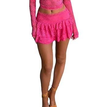 Women Ruffle Lace Mini Skirt Y2k Low Rise Layered Skater