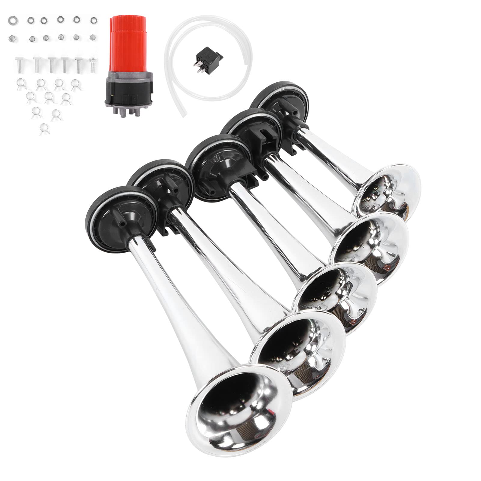 Tromba D'aria per Auto da 5 Pezzi con Compressore D'aria Jazz a 5 Tubi, Musica 130 DB 12 V, per Camion, Autobus, Barche