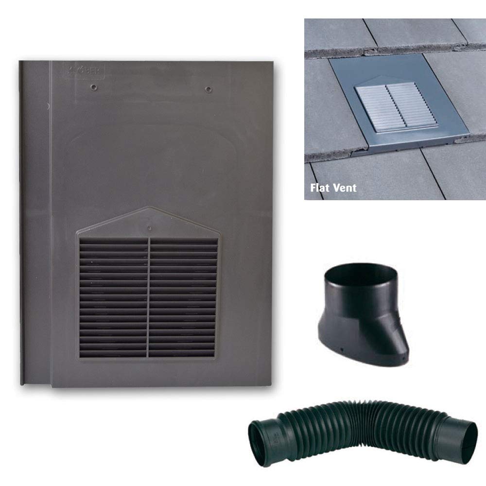 Klober Grey Roof Tile Vent - Flat Tile Vents With 100Mm Flexi Pipe & Adaptor - Compatible With Sandtoft Calderdale, Russell Grampian, Redland Mini Stonewold & Marley Modern Tiles