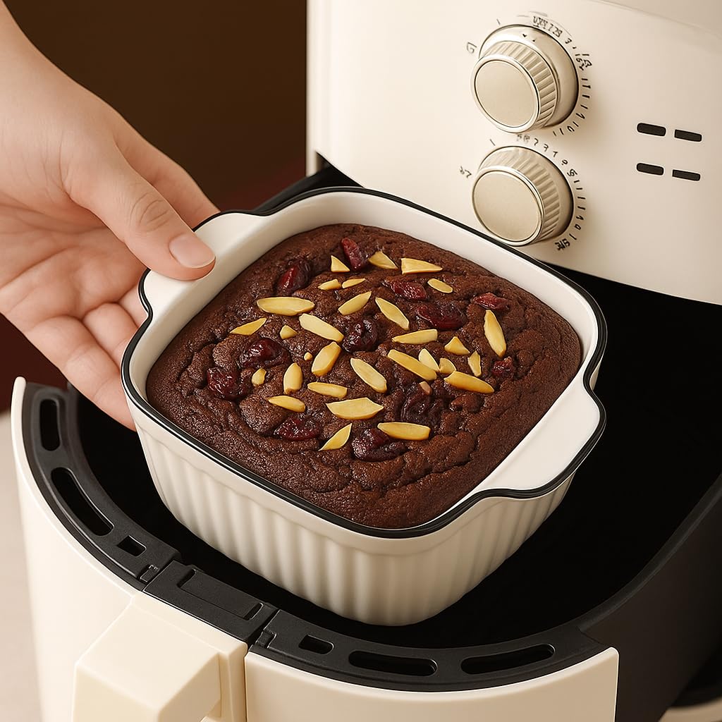 Juego de 4 cazuelas pequeñas de cerámica de alta calidad con asas, horno, microondas y airfryer, perfectas para gratinado, pasta, postres y más pequeñas para 1 persona