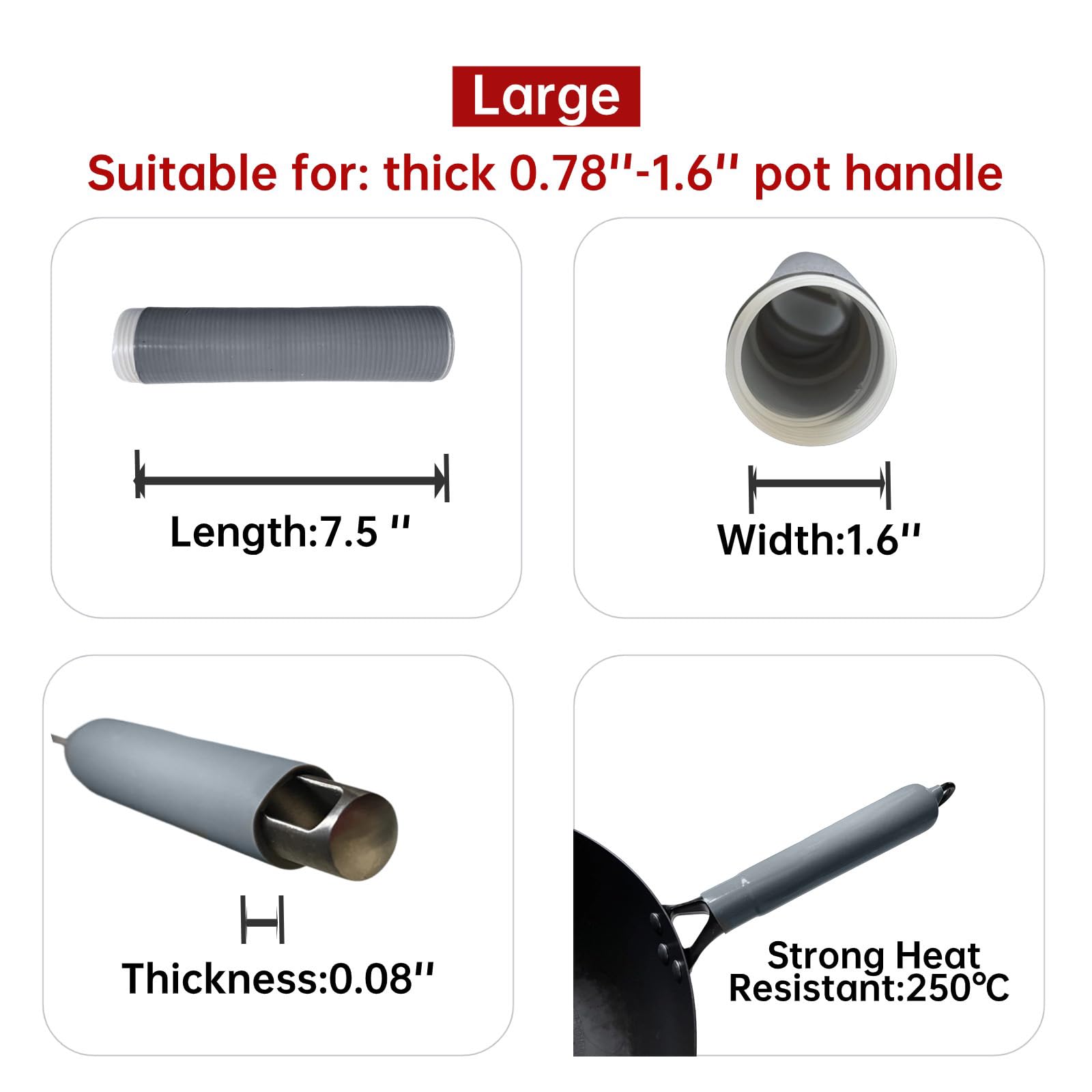 Pot Handle Heat Insulation Cover, Heat Resistant Silicone Pan Handle Sleeve, for Cast Iron Skillet, Frying Pan, Spatula, Knives and Door Handle (Grey2L)
