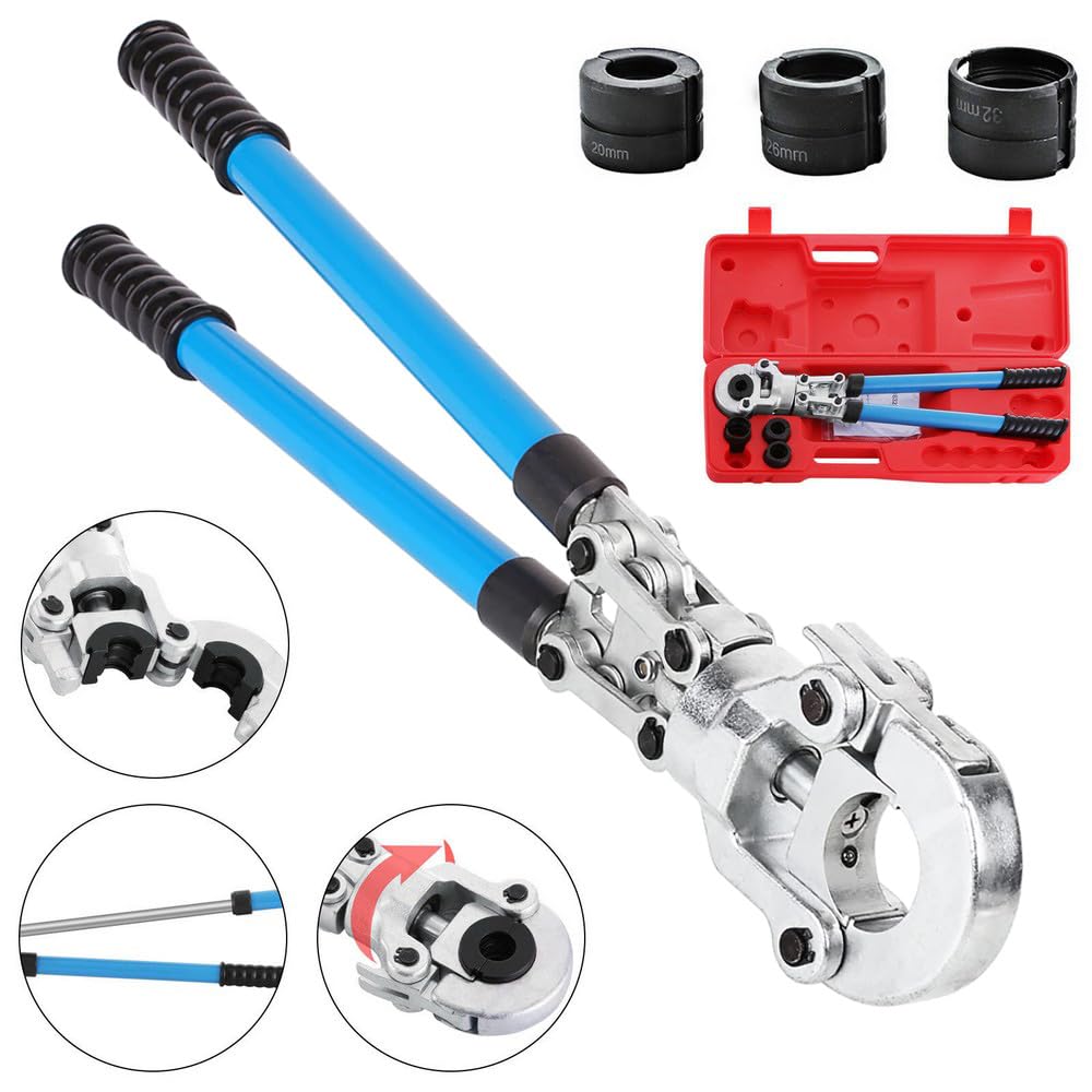 3S SuperSamaStore Prensadora manual para tubo multicapa diám. 16, 20, 26, 32 mm, pinza crimpadora para prensar tubos y conectar empalmes con tubo, pinza prensadora profesional