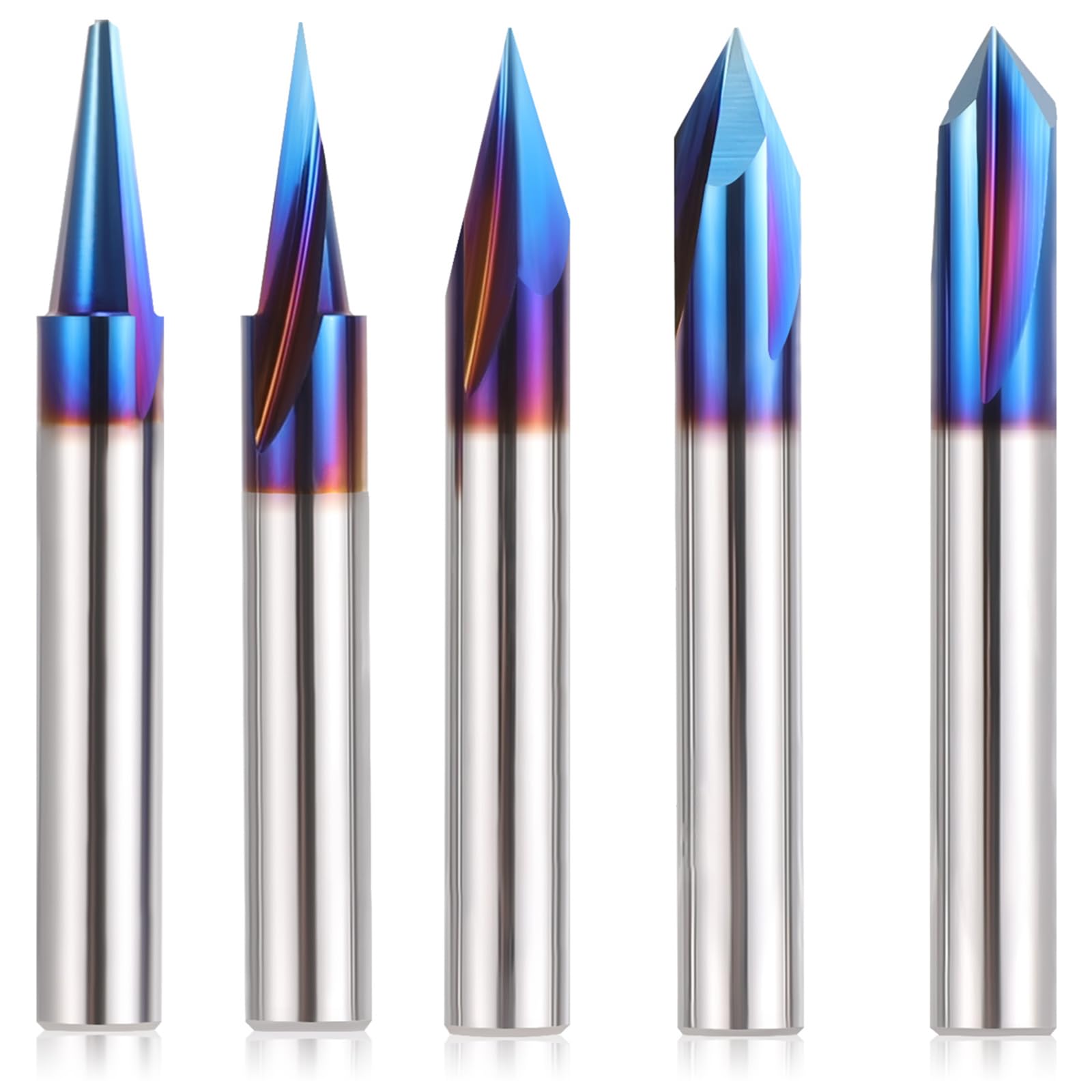 HQMaster 5PCS CNC Wood Carving Router Bits Set, 1/4'' Shank, 15deg Detail Carving Liner+ 20deg Profile bit+30deg+60deg+ 90deg V Groove Router Bit Set