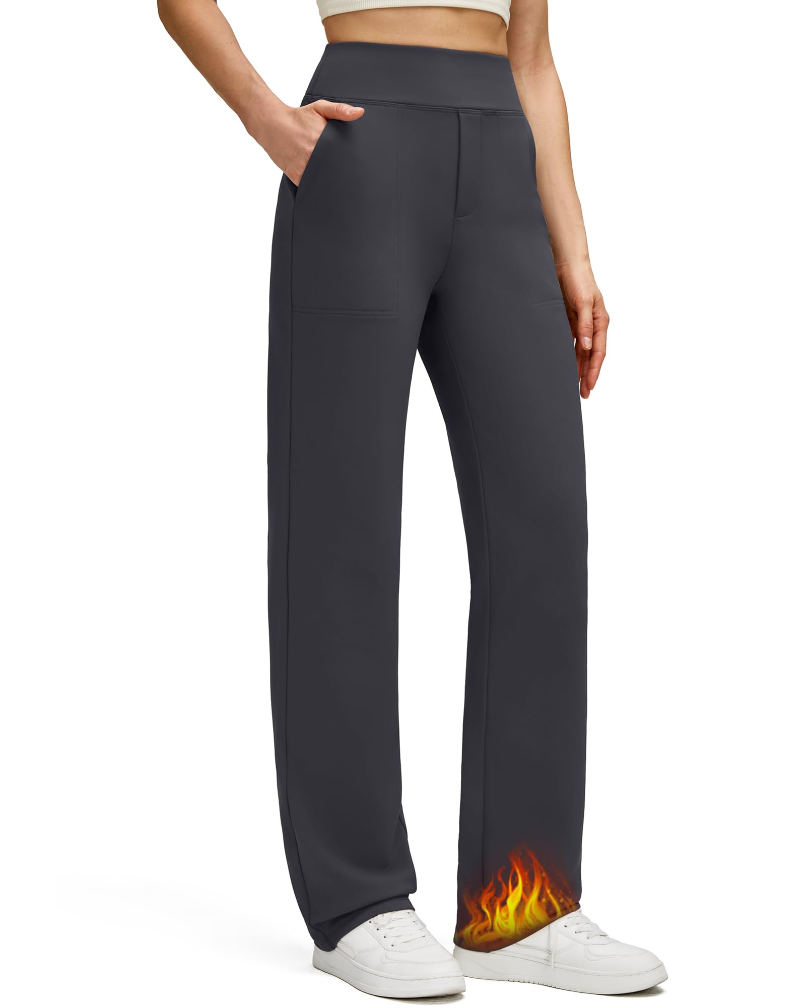 G4Free Pantaloni da yoga da donna foderati in pile a gamba dritta con