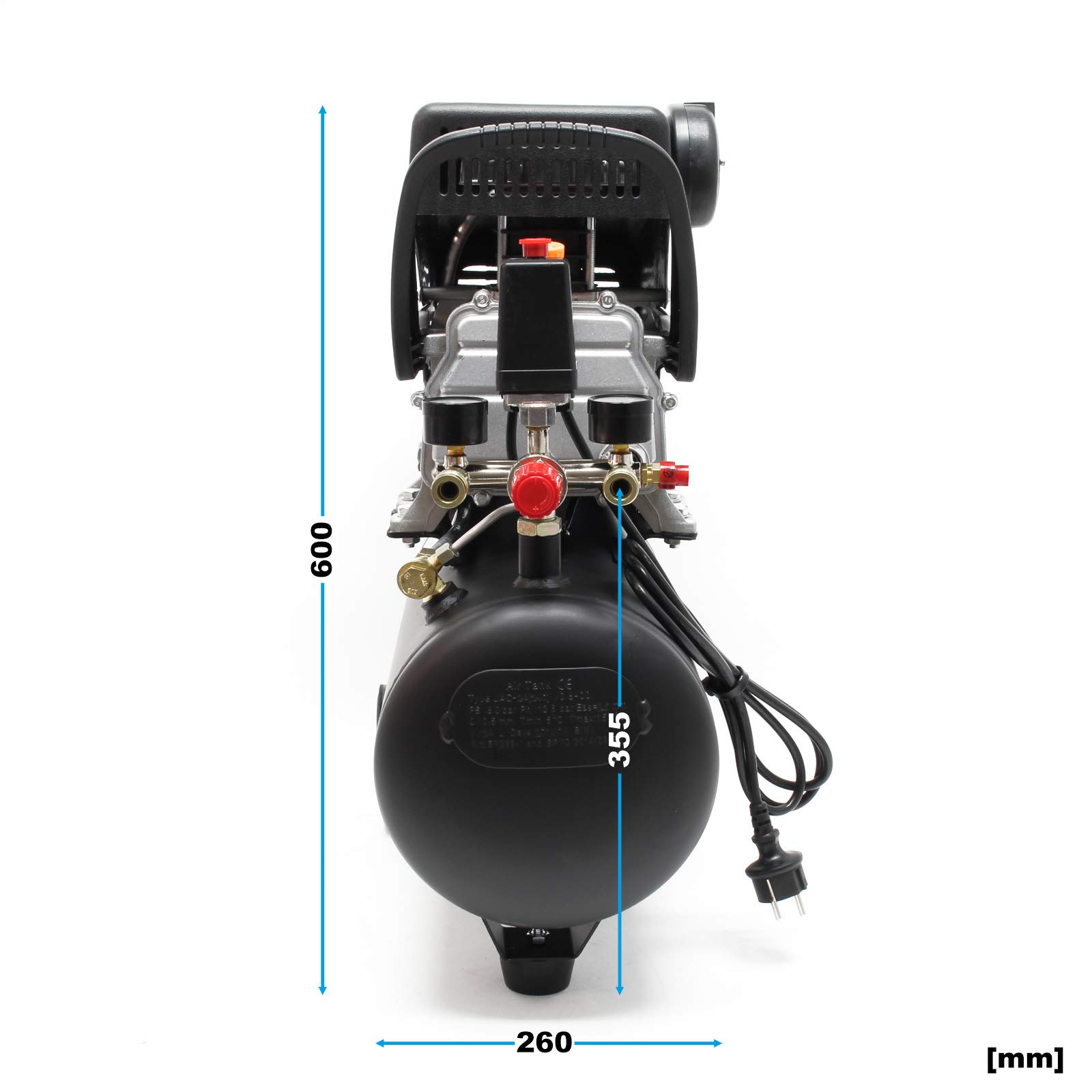 Wiltec Compresseur d'air avec Réservoir de 24 l – 540 x 260 x 600 mm – 1100 W 1,5 CV – 206 l/min – Outil d’atelier Mobile avec Roues et Poignée