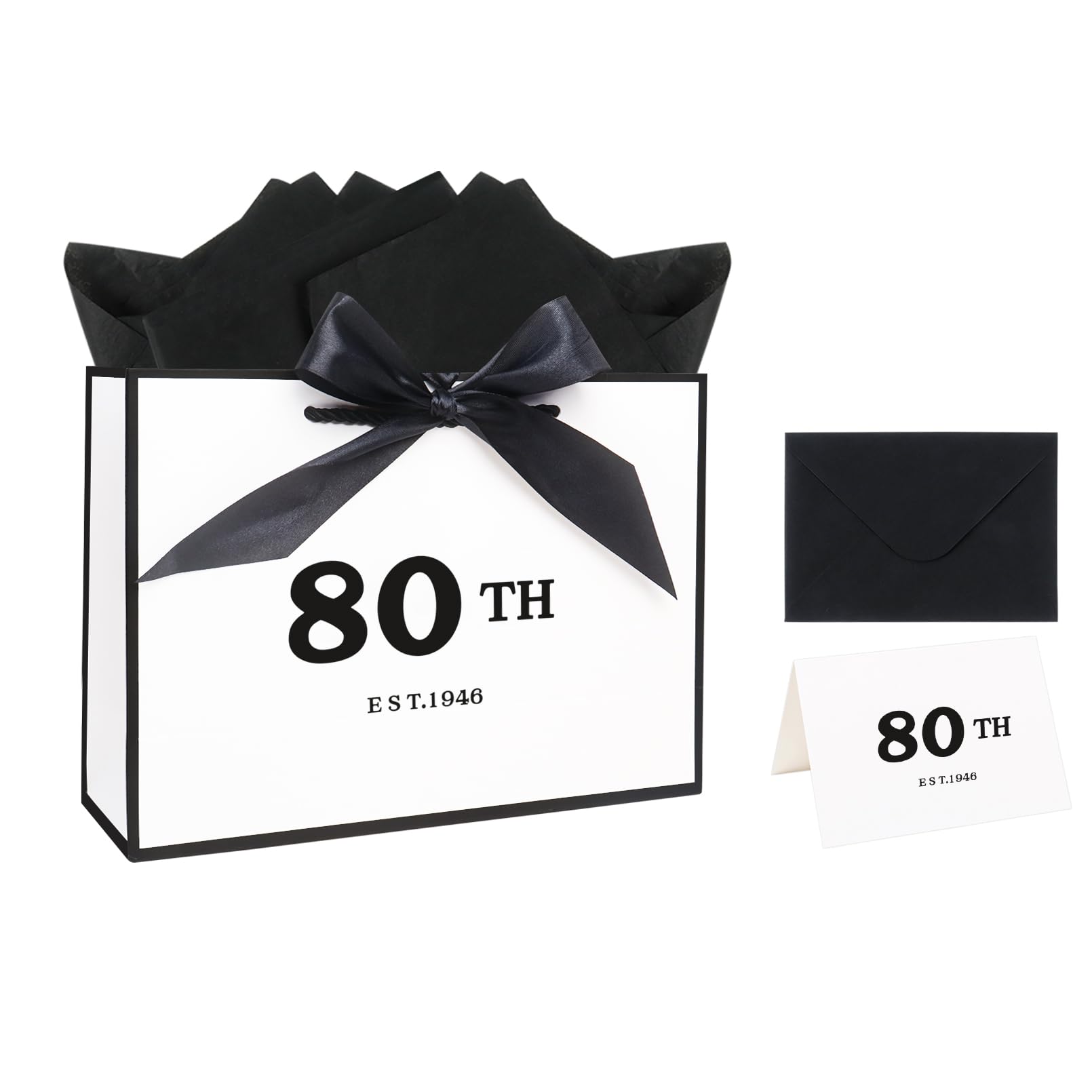 80th Birthday Gift Bag for Men, 80th Birthday Bag with Tissue Paper & Card, Birthday Gift Bag with Handles