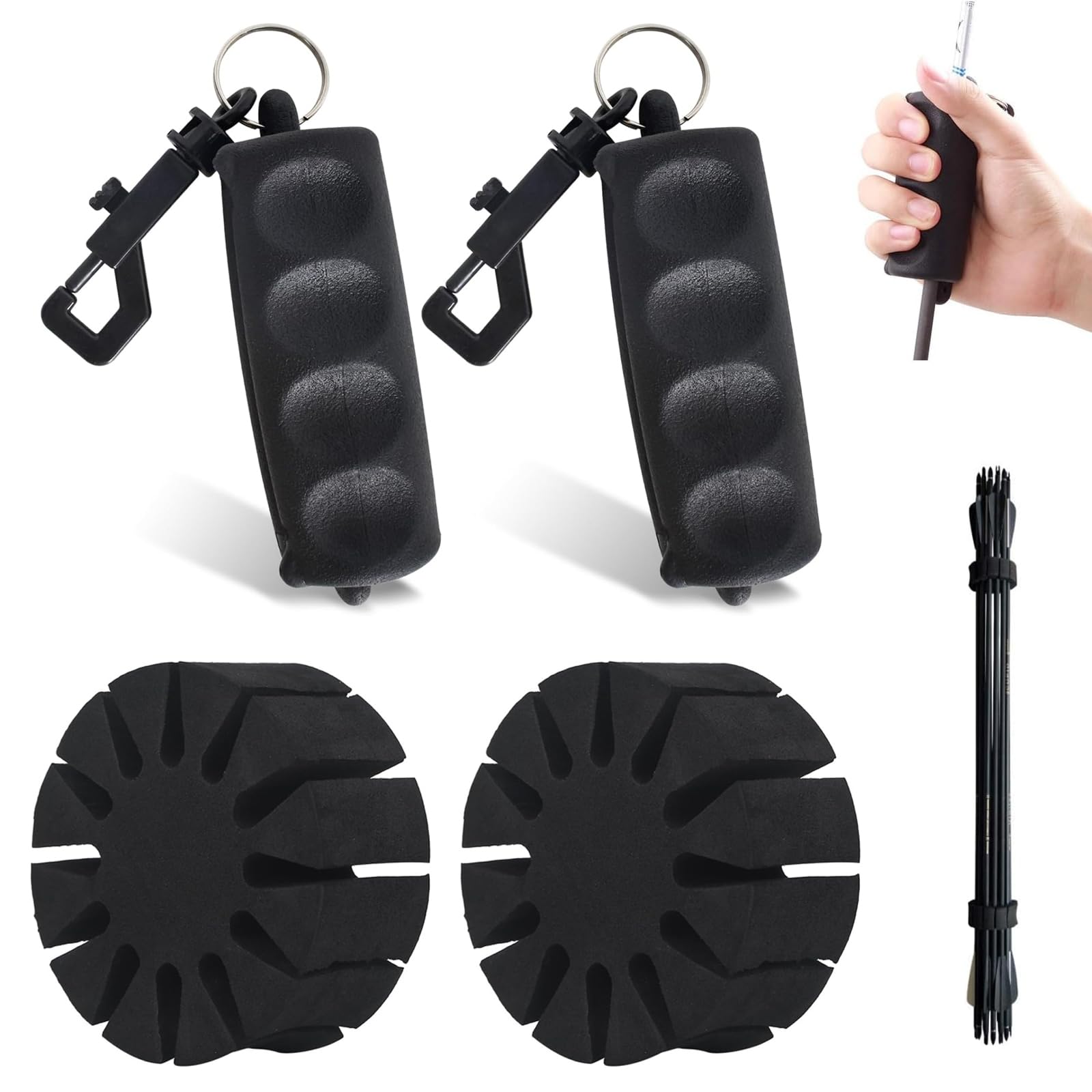 4 accesorios para tiro con arco – Extractores de flechas antideslizantes de goma y silicona con asa, separador de flechas y soporte para una extracción fácil y segura