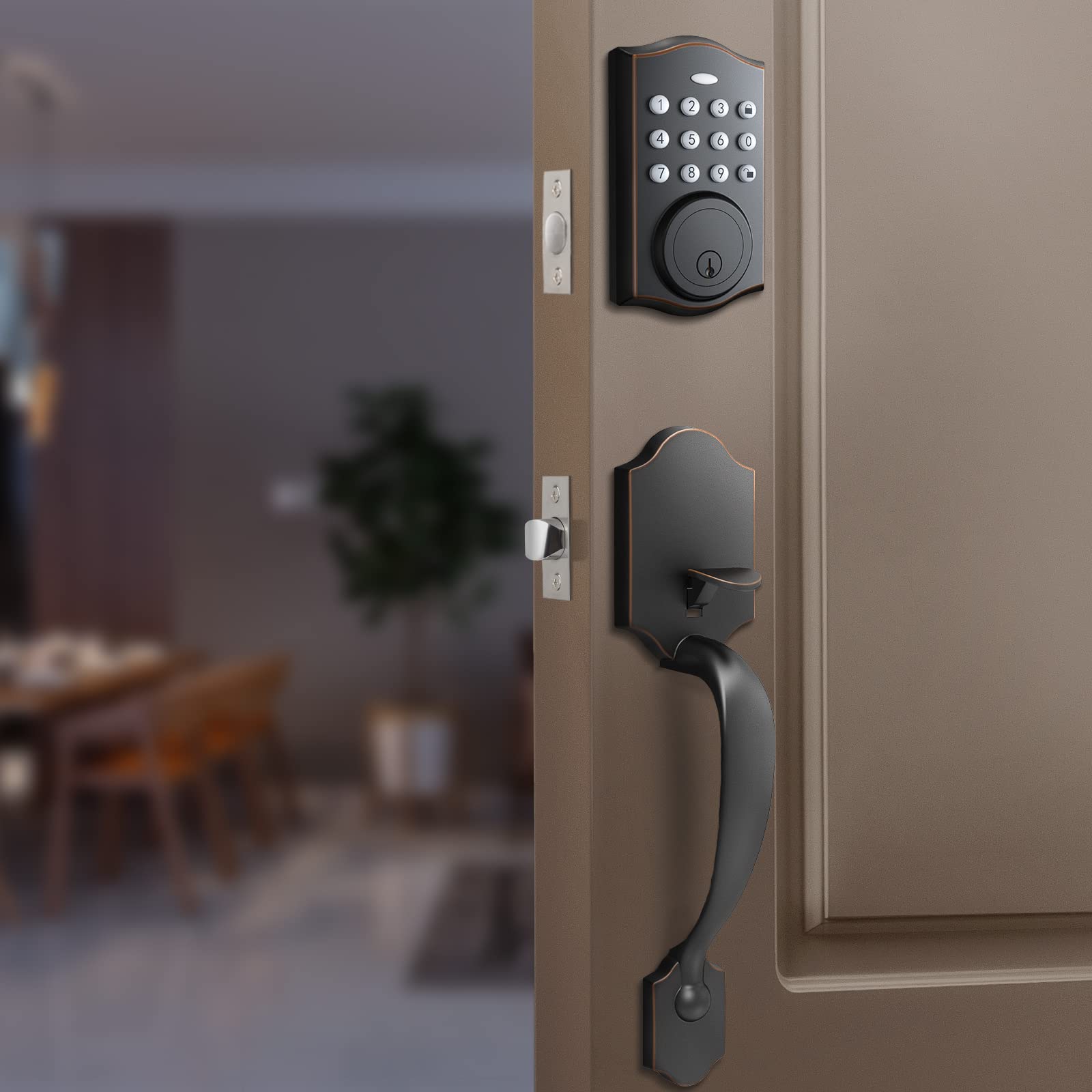 IRONZON Electronic Keypad Deadbolt, Keyless Entry Door Lock with Handle, Keyed Entry, Digital Door Lock, Front Door Handle Sets, Anti-Peeking Password