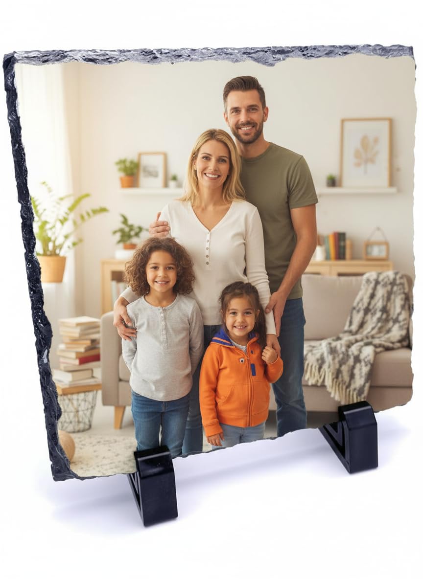 ukgiftstoreonline Personalised Matte Rock Slate Any Photo Square Gift (14cm x 14cm)