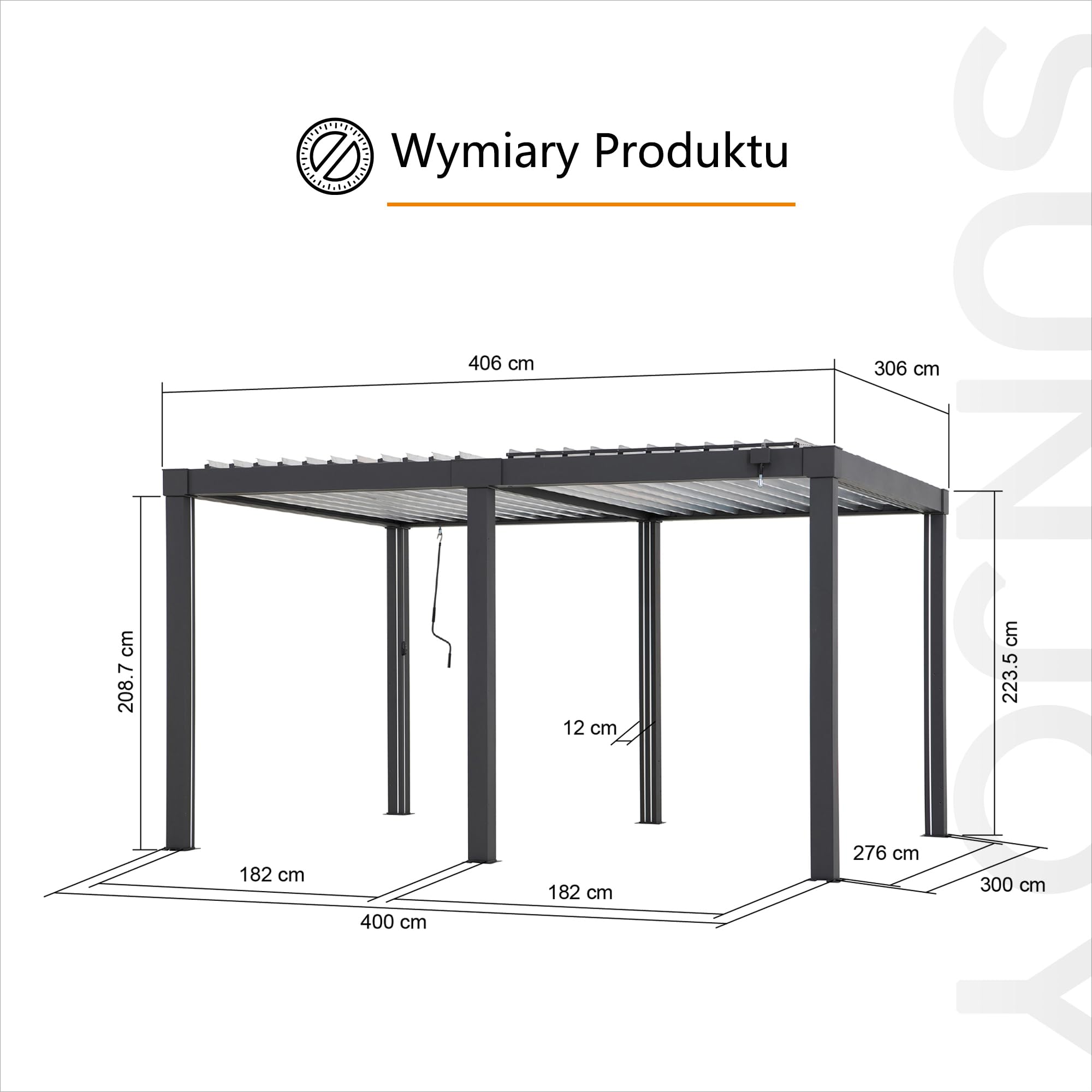 SUNJOY Pergola Ogrodowa 3x4m, Aluminiowa Altana Lamelowa Całoroczna, Ruchomy Dach z Regulacją Kąta, Solidny Pawilon Tarasowy, Antracyt